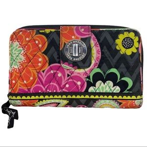 Vera Bradley Floral Check Book Wallet Twist Clasp 3 Pockets